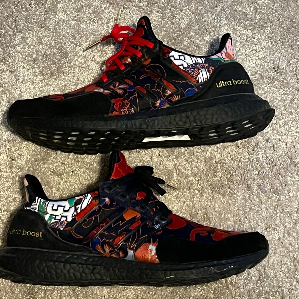 Adidas Ultra Boost Black and Red Athletic Shoes
